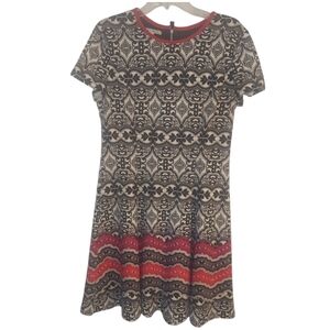 Maggie London Patterned fit & flare short sleeved knit dress size 12 VGUC